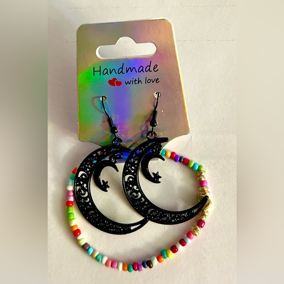 Jewelry - Black Crescent Moon Earrings with FREE Bracelet